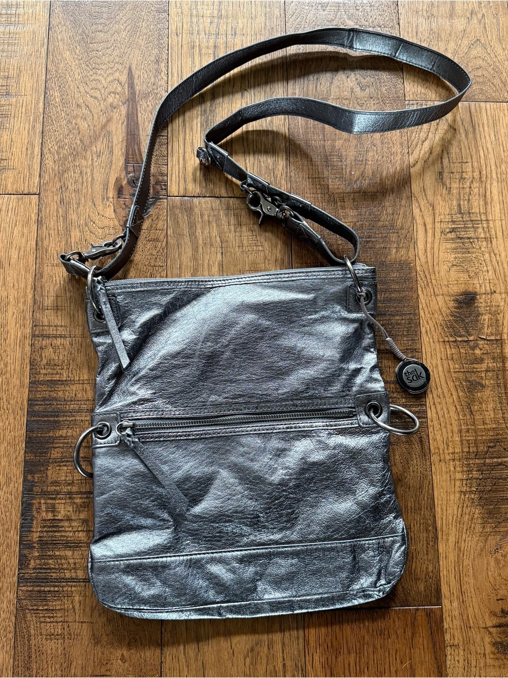 The Sak Metallic Silver Crossbody with Adjustable Strap